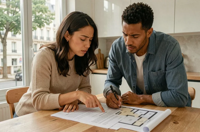 Couple examinant un contrat immobilier dans un appartement de Saint-Maur-des-Fossés en 2024