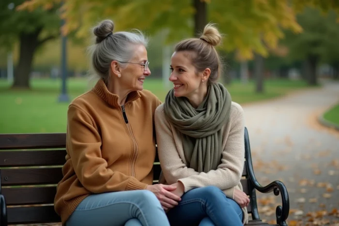 Une femme faisant preuve d'intelligence émotionnelle en soutenant une amie avec empathie et bienveillance dans un parc