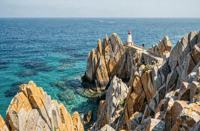 Spectacular landscape of Cap de Creus Natural Park with its wind-sculpted rock formations and the turquoise Mediterranean Sea in the background