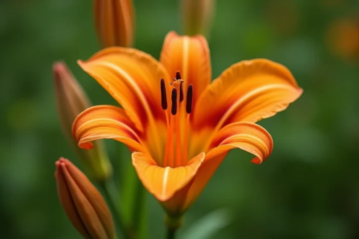 Gros plan sur le pistil et les étamines d'un lys asiatique orange en pleine floraison